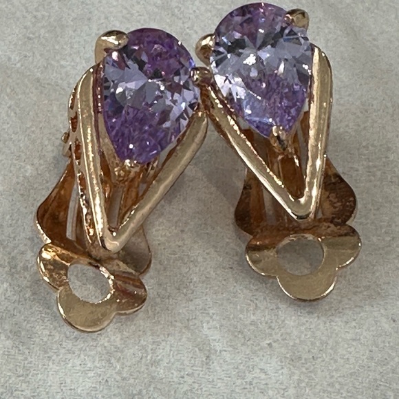 Vintage Gold toned and Purple Teardrop Earrings